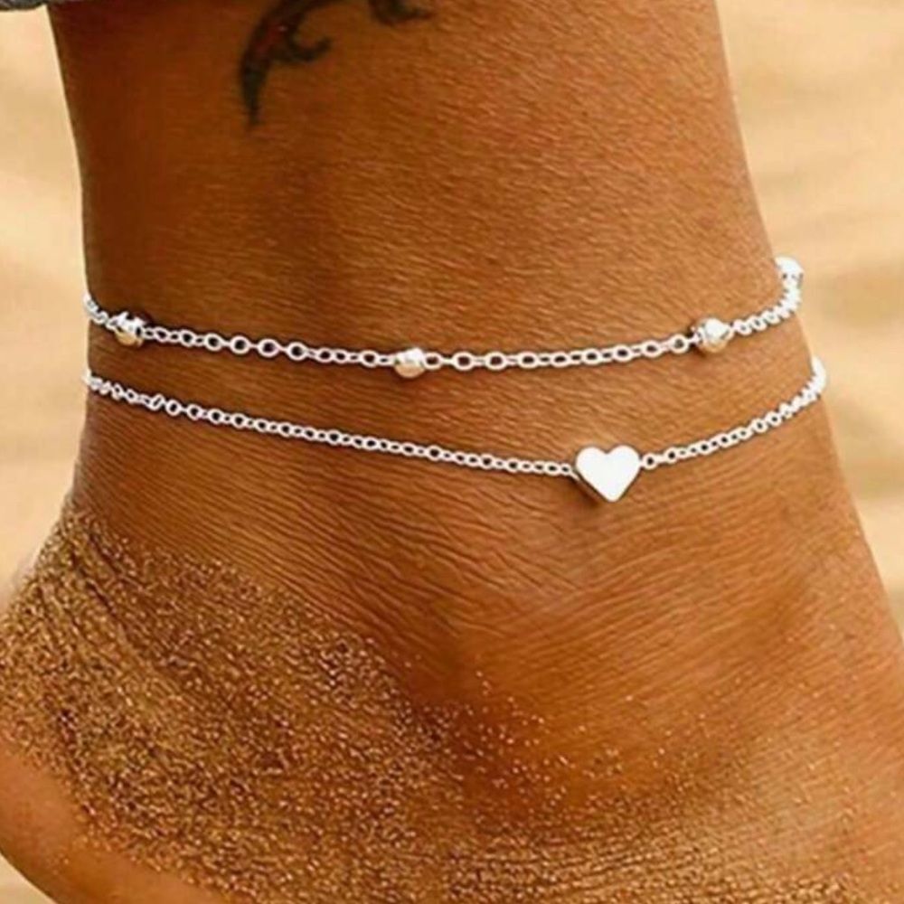 Silver Heart Anklet Bracelet A1383